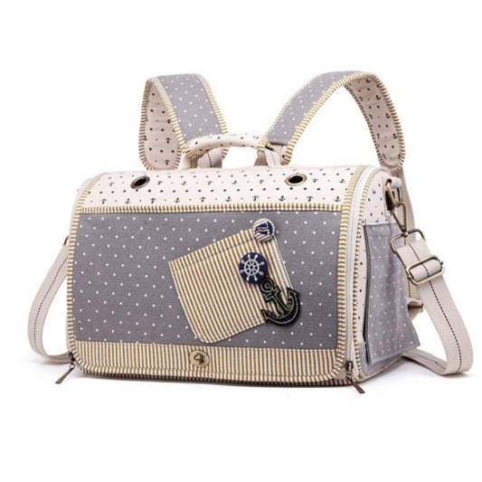 Pet Carrier Bag & Backpack – Nautical Style, Breathable Linen