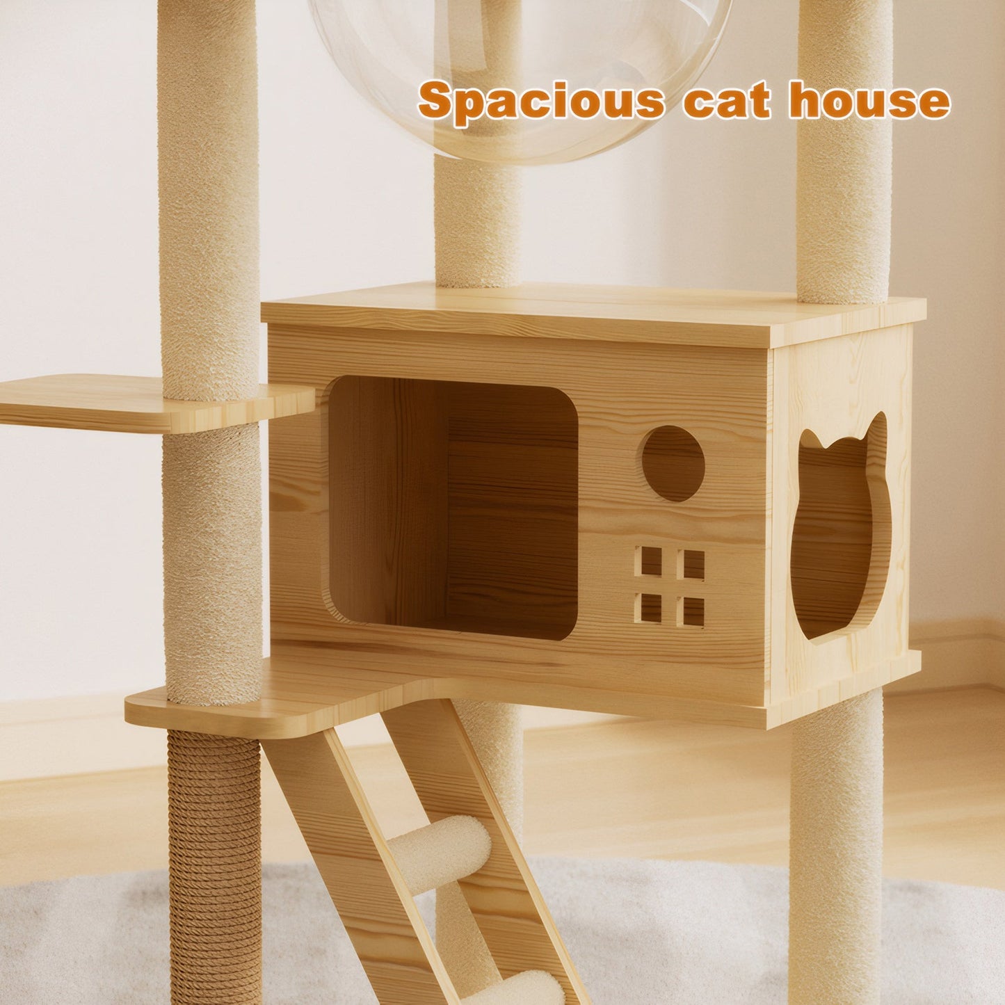 48.8' Modern Cat Tower, Wood Cat Tree Tower for Indoor Cats, Cat Tree with Sisal-Covered Scratching Posts and Top Perch, Cat Condo with Acrylic Hammock for Small Large Cats