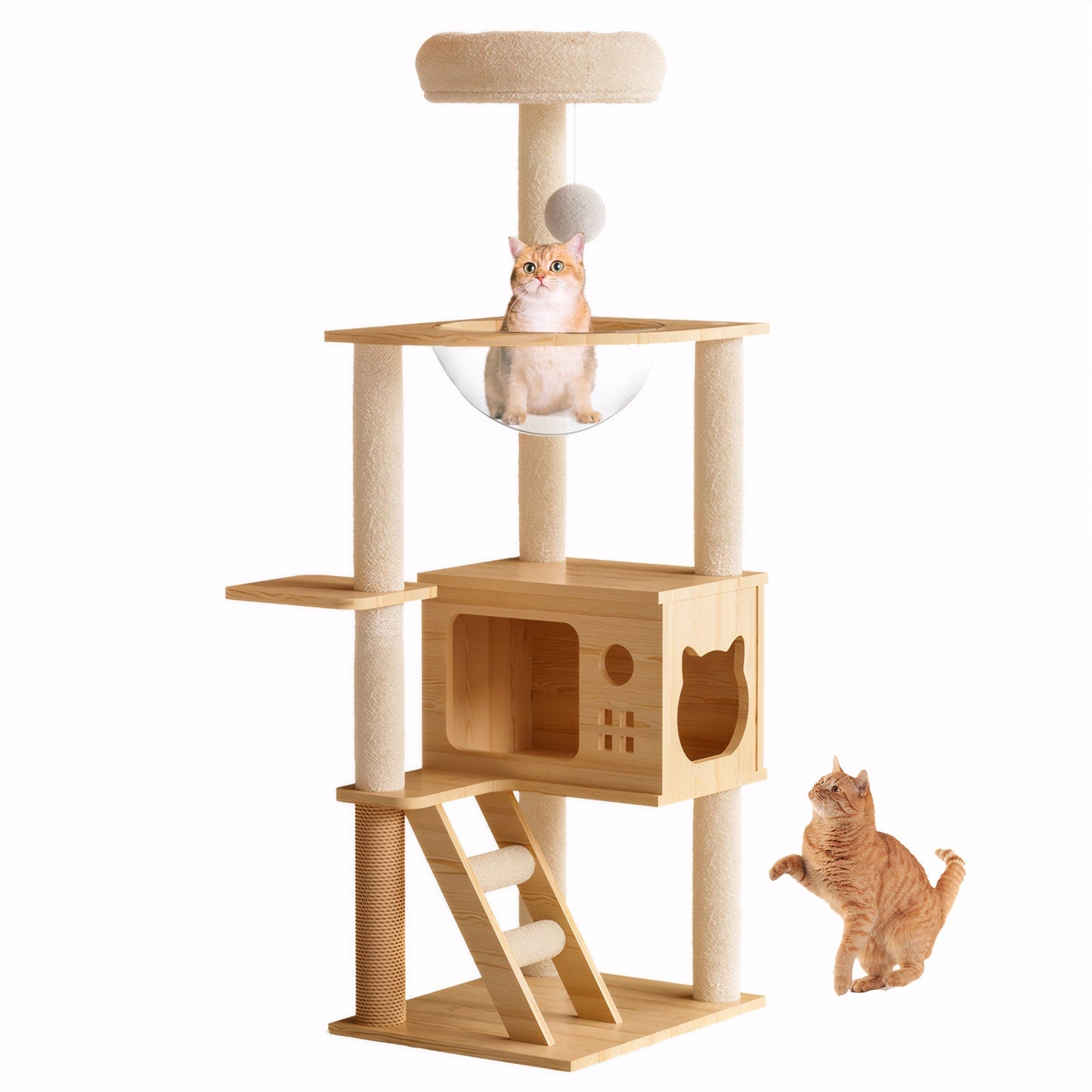 48.8' Modern Cat Tower, Wood Cat Tree Tower for Indoor Cats, Cat Tree with Sisal-Covered Scratching Posts and Top Perch, Cat Condo with Acrylic Hammock for Small Large Cats