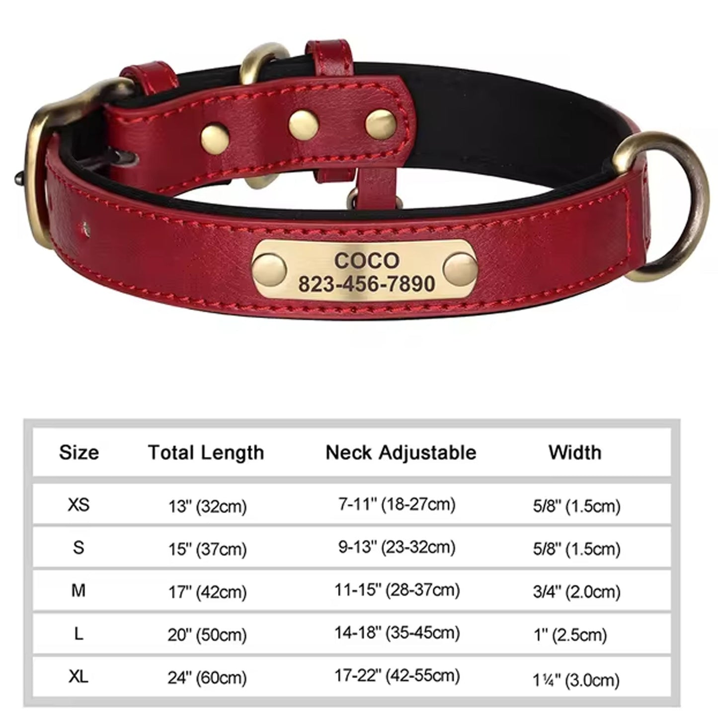 Personalized Dog Collar, Custom Engraved PU Leather Dog Collars, Free Engraving ID Tag Nameplate For Small Medium Large Dogs - C1502