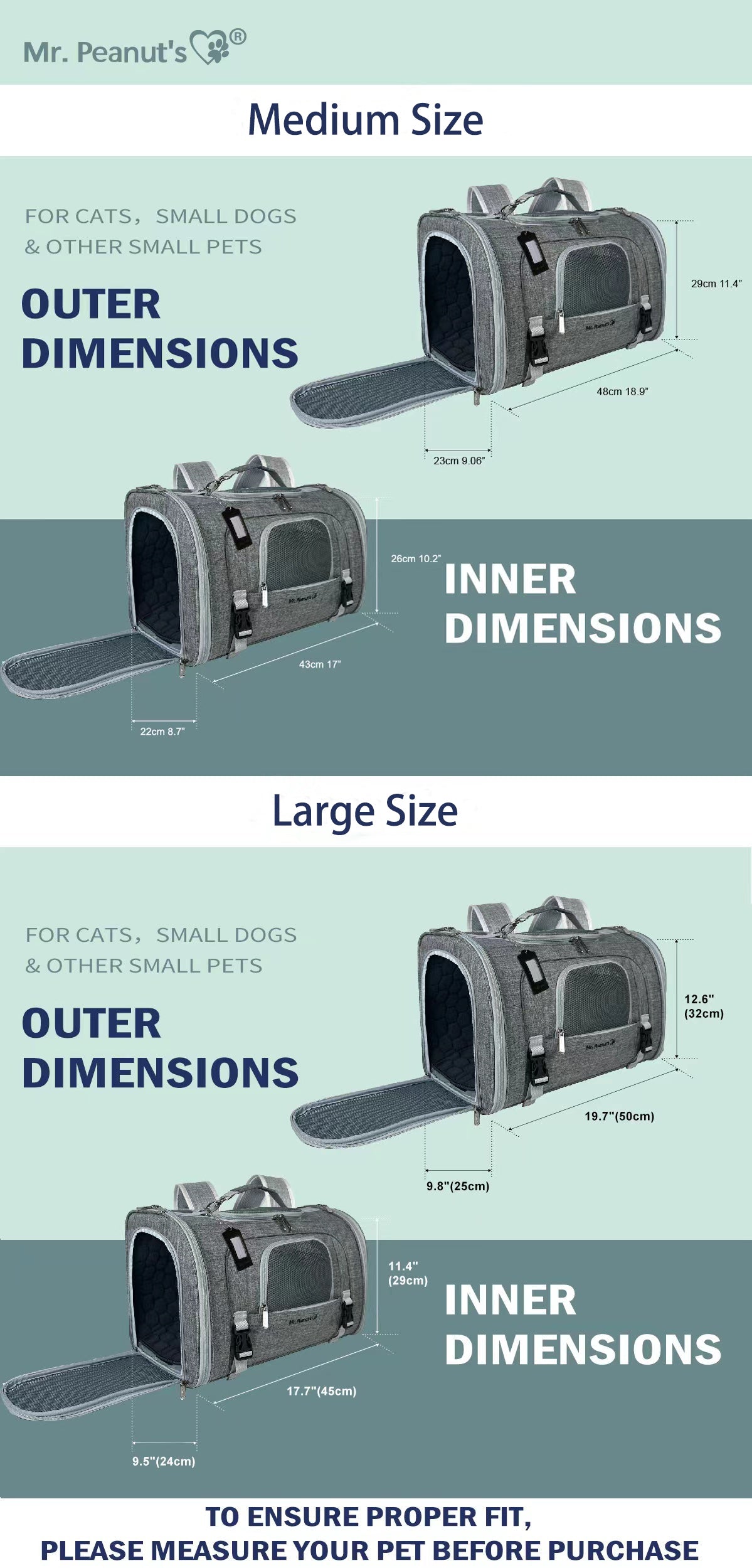 Mr. Peanut's Monterey Series Airline Compliant Horizontal Backpack Pet Carrier