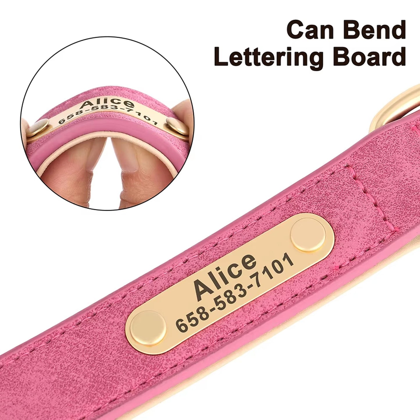 Personalized Dog Collar, Custom Engraved PU Leather Dog Collars, Free Engraving ID Tag Nameplate For Small Medium Large Dogs - C1502