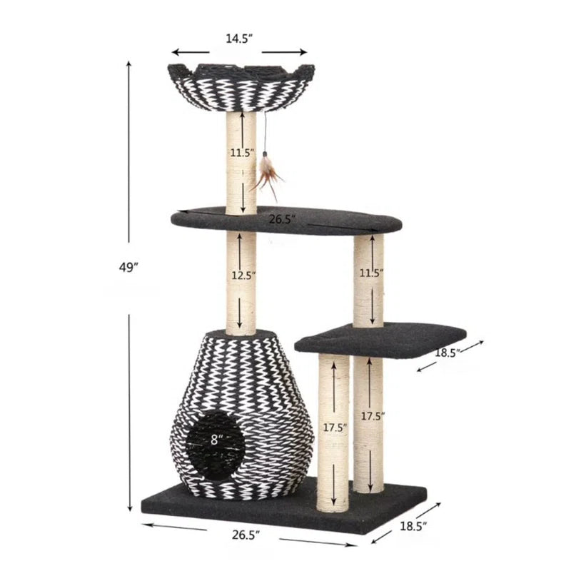 Petpals Ace Handwoven Cat Tree – Boho Chic Style with Natural Paper Rope & Sisal, Multi-Level Design, Eco-Friendly
