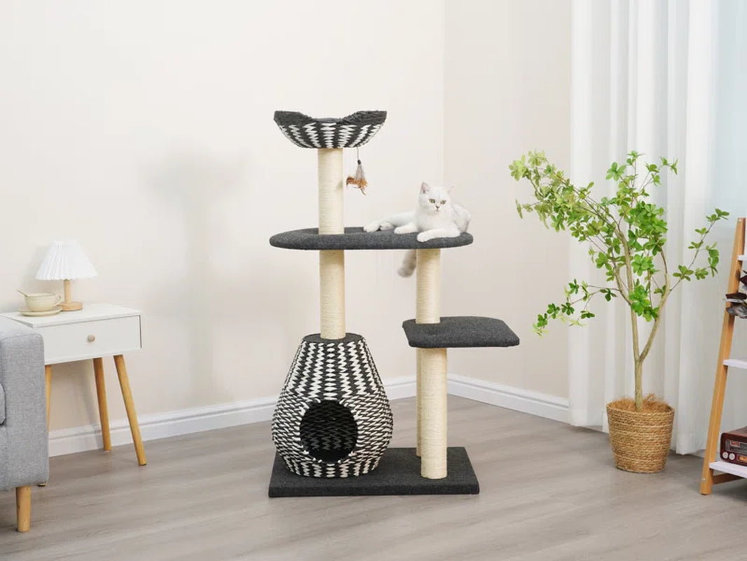 Petpals Ace Handwoven Cat Tree – Boho Chic Style with Natural Paper Rope & Sisal, Multi-Level Design, Eco-Friendly