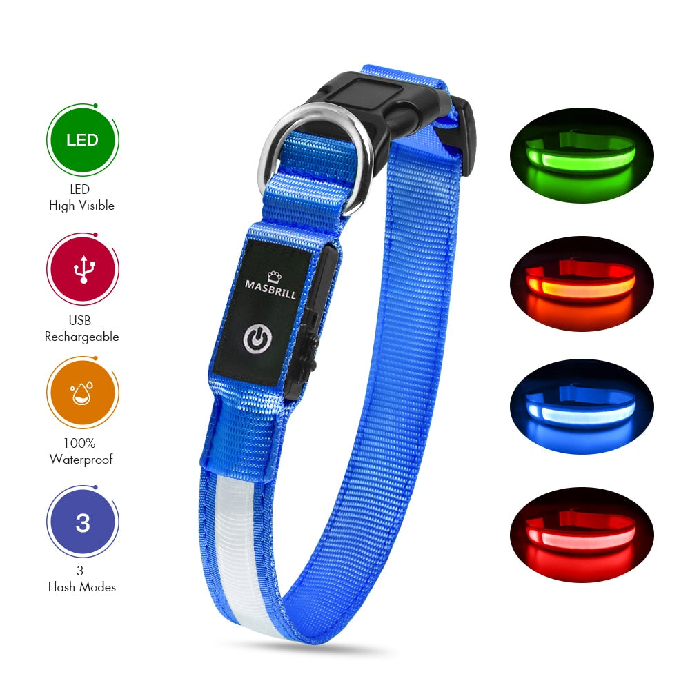 MASBRILL Dog Collar Luminous Pet Supplies Dog Collar Waterproof Safety Collars