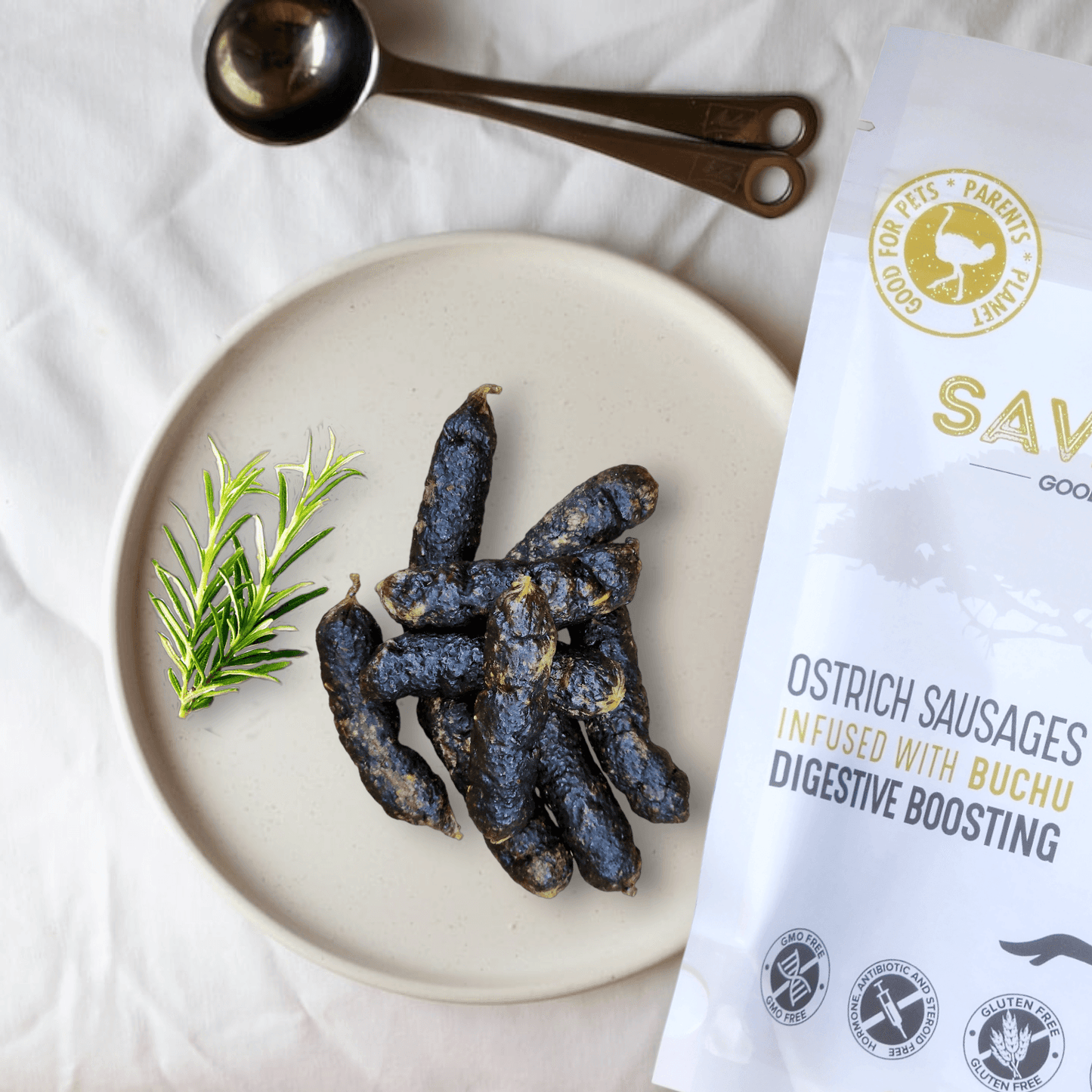 Ostrich Sausages with Buchu (3oz): The Delicious, Digestive-Supporting Treat for Dogs