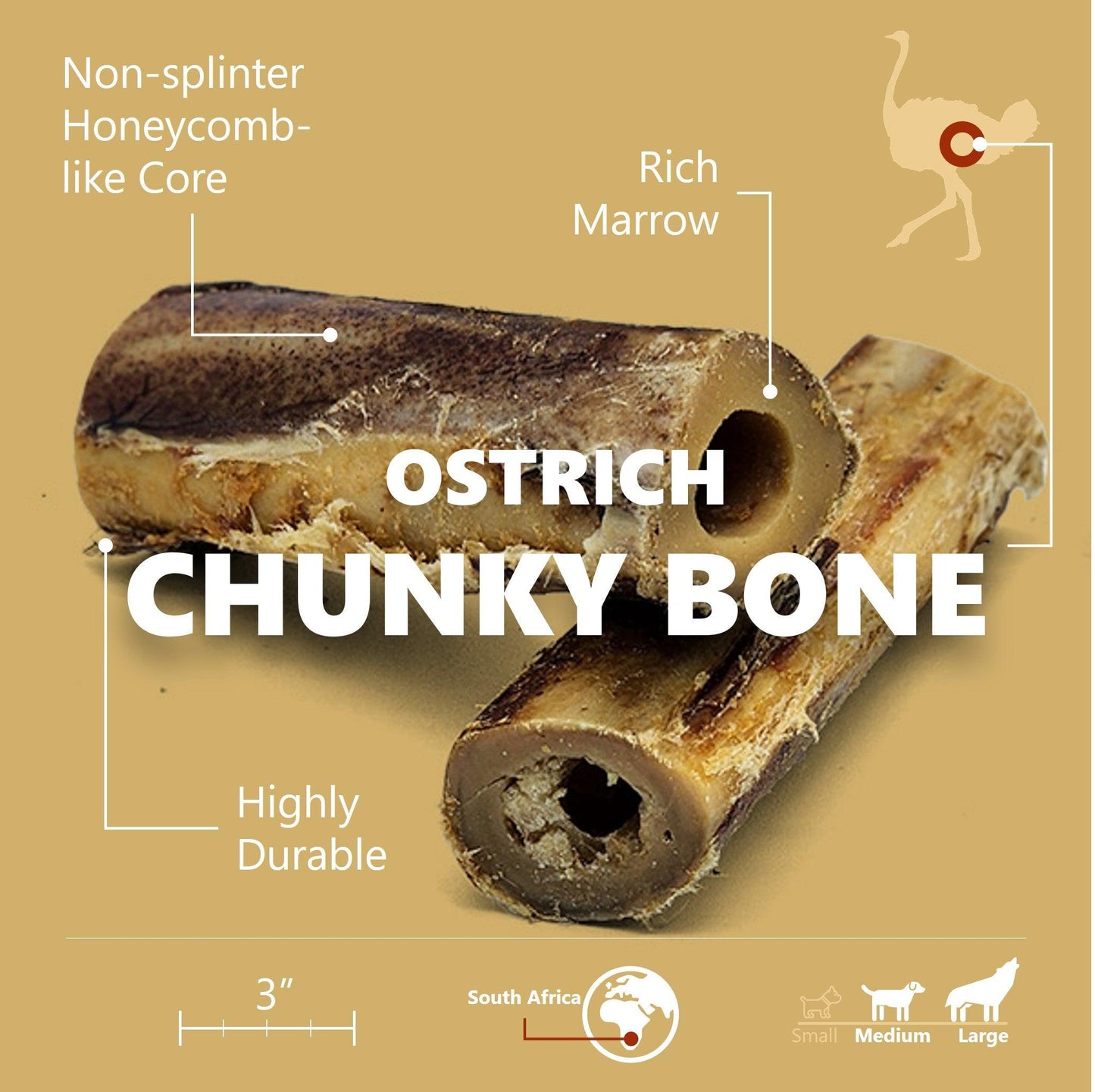 Ostrich Chunky Bones (4" x 2" - 2 Pack): The Long-Lasting, Flavor-Packed Bones for Small to Medium Dogs