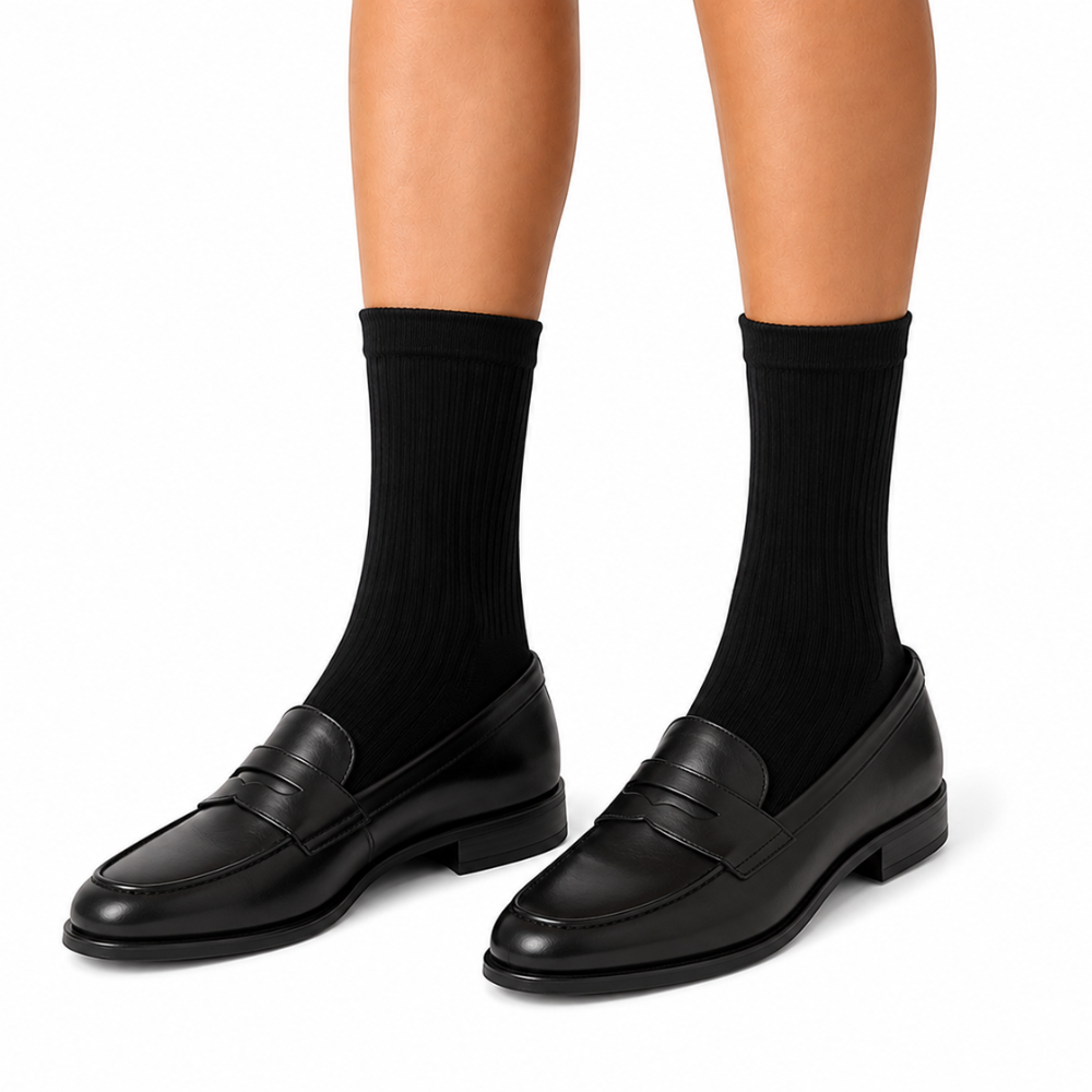 Women's Premium Plain Ribbed Crew Socks