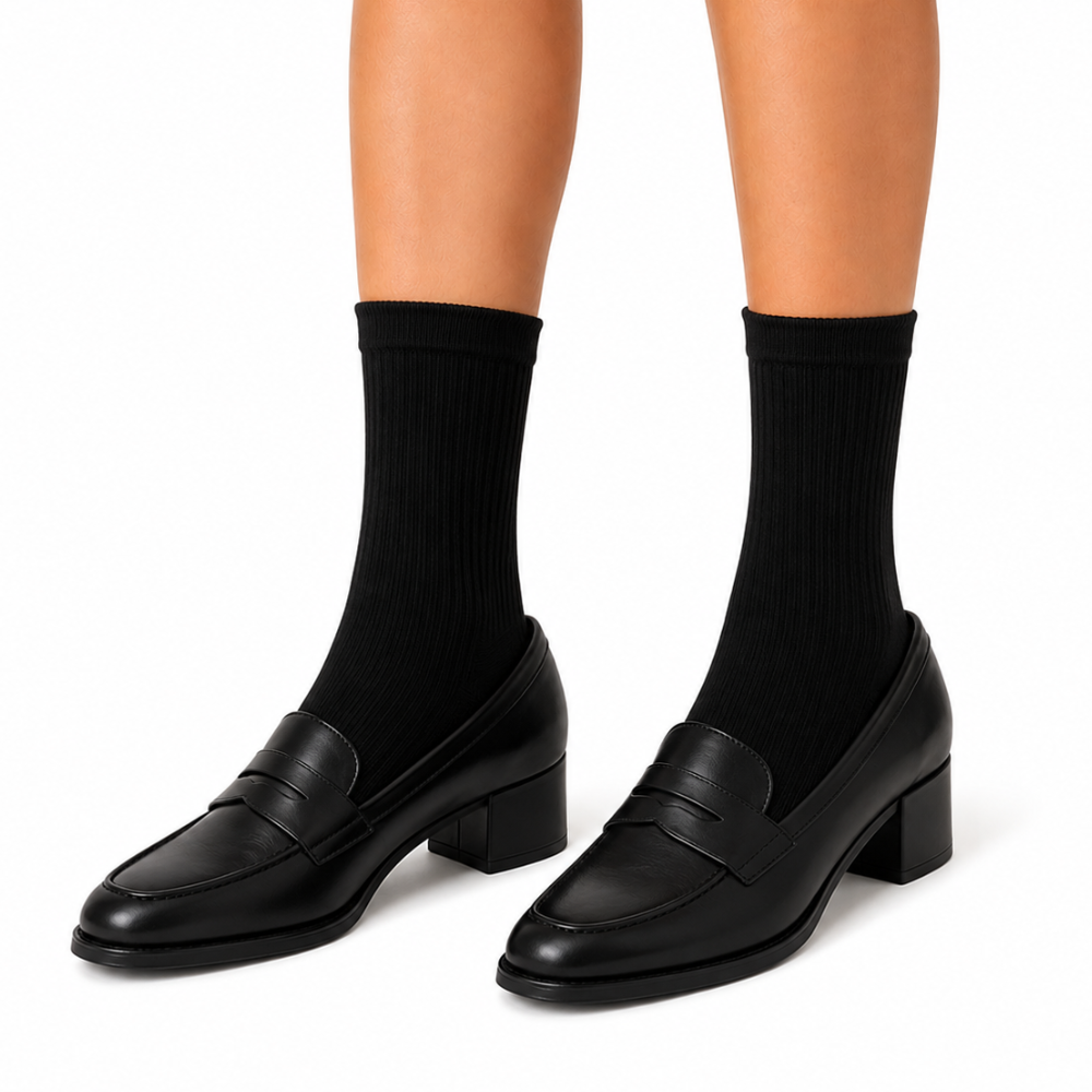 Women's Premium Plain Ribbed Crew Socks