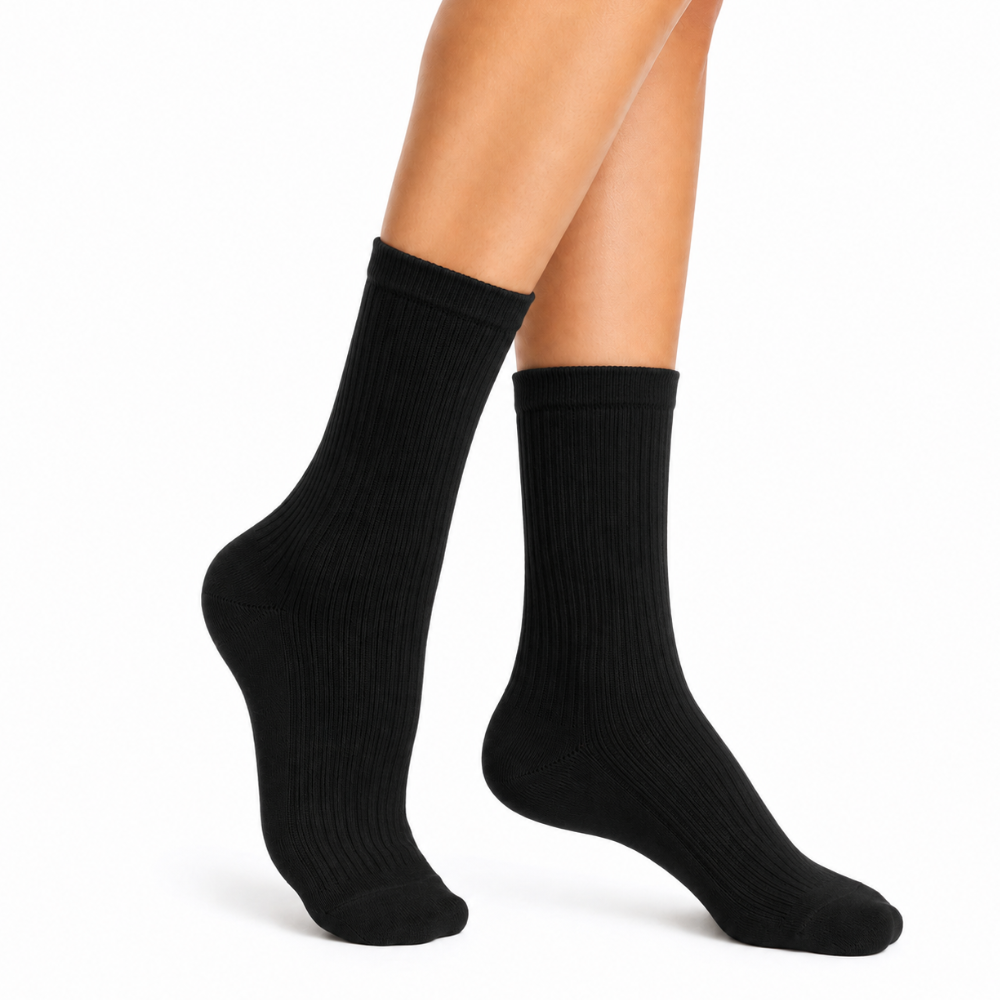 Women's Premium Plain Ribbed Crew Socks