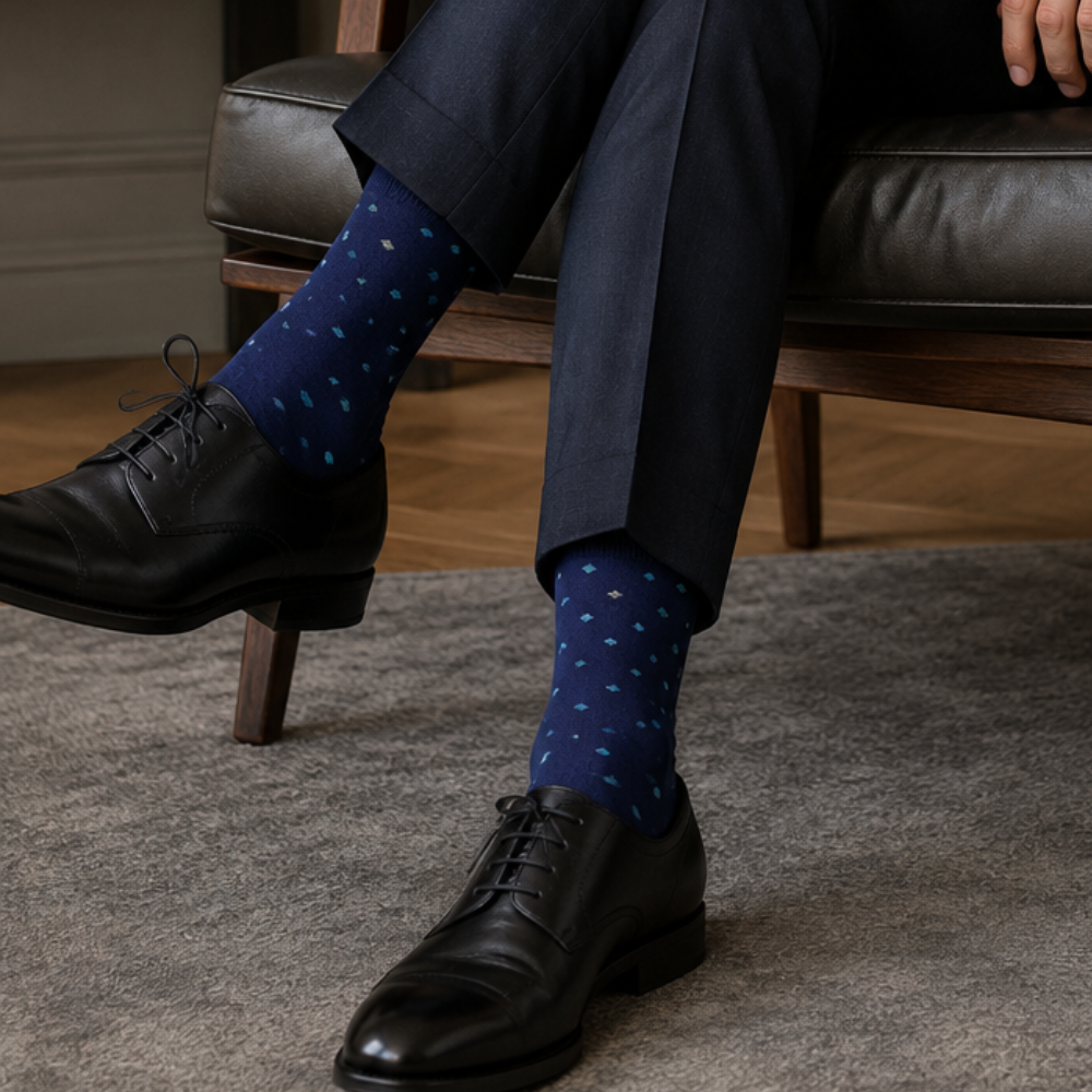 Premium Men’s Classic Patterned Navy Dress Socks
