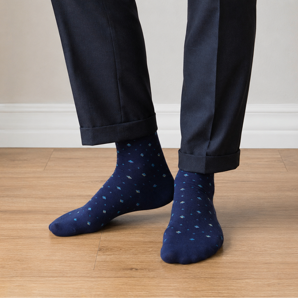 Premium Men’s Classic Patterned Navy Dress Socks