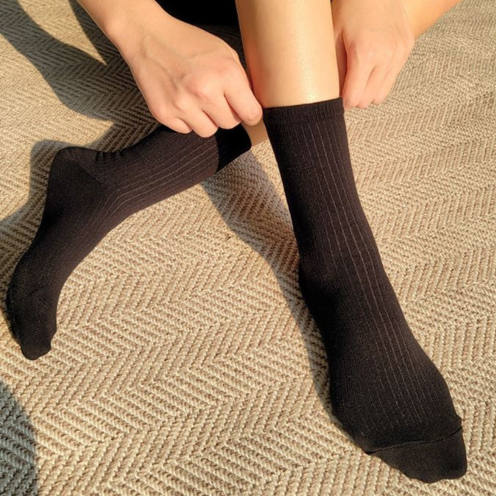 Women's Premium Plain Ribbed Crew Socks