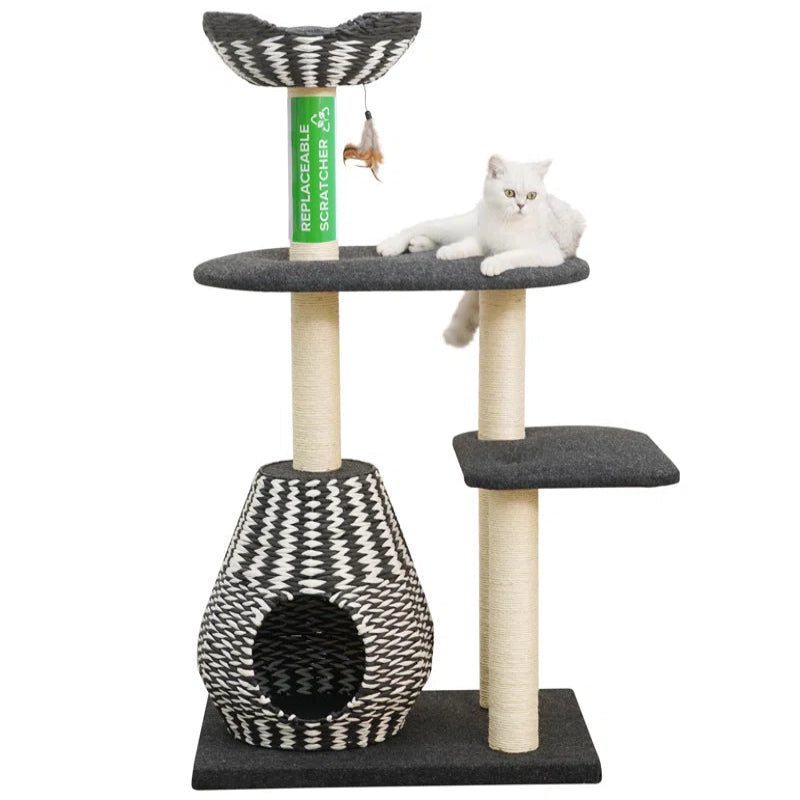 Petpals Ace Handwoven Cat Tree – Boho Chic Style with Natural Paper Rope & Sisal, Multi-Level Design, Eco-Friendly