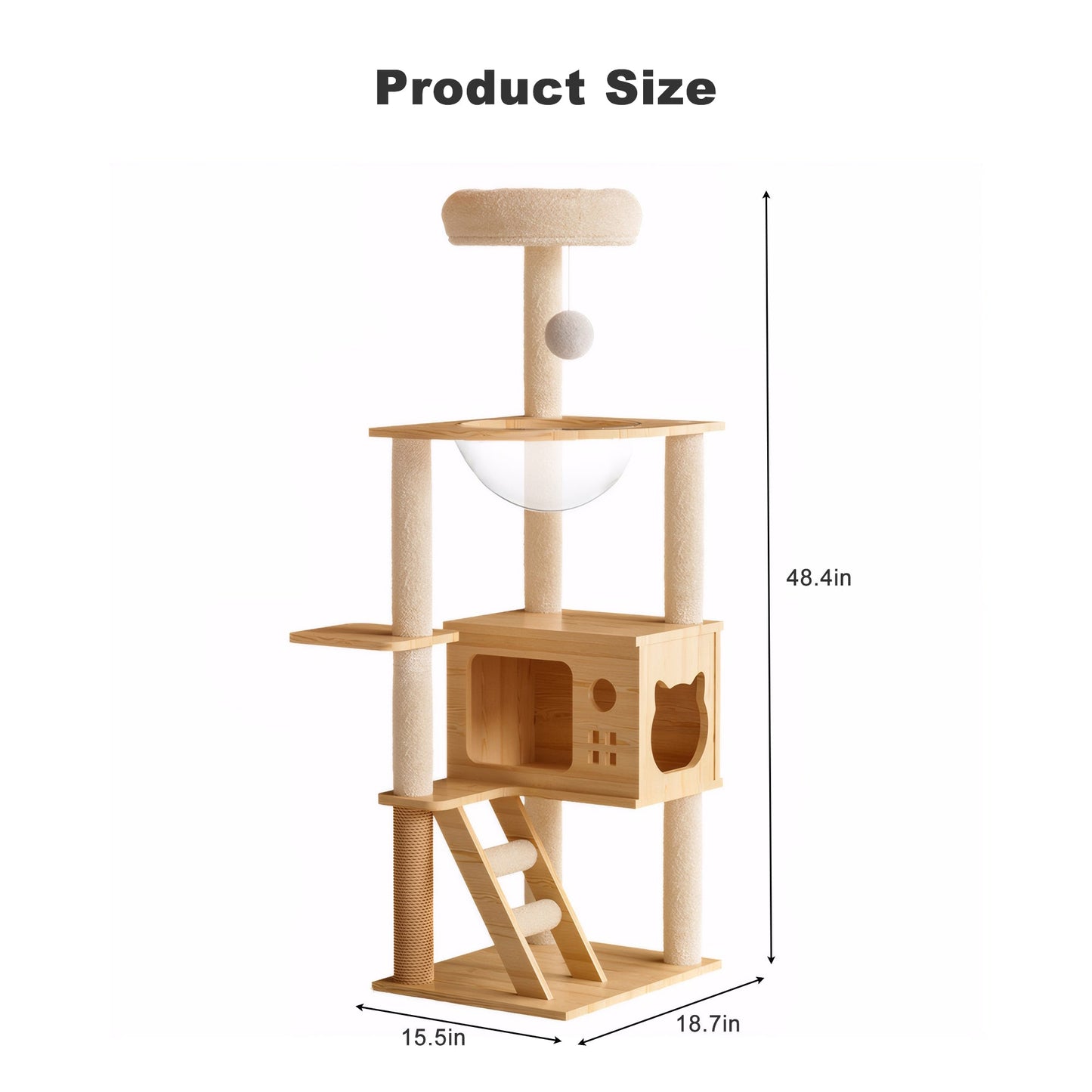 48.8' Modern Cat Tower, Wood Cat Tree Tower for Indoor Cats, Cat Tree with Sisal-Covered Scratching Posts and Top Perch, Cat Condo with Acrylic Hammock for Small Large Cats