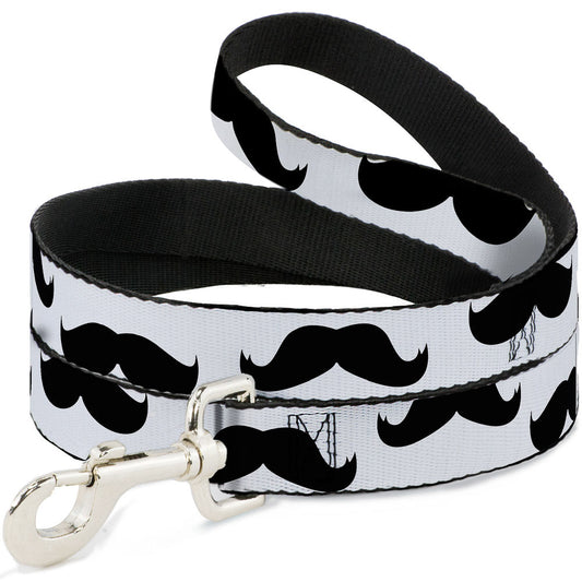Dog Leash - Mustaches White/Black
