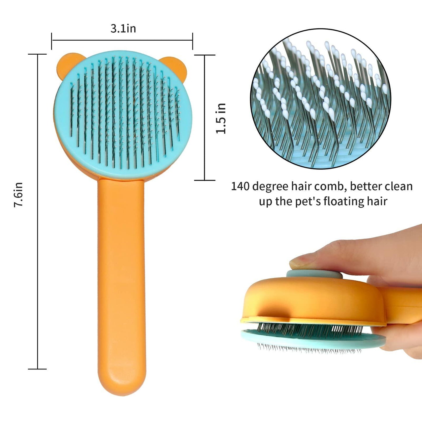 Landwill Pet Brush Yellow Bear Self Cleaning Grooming Tool for Cats & Dogs