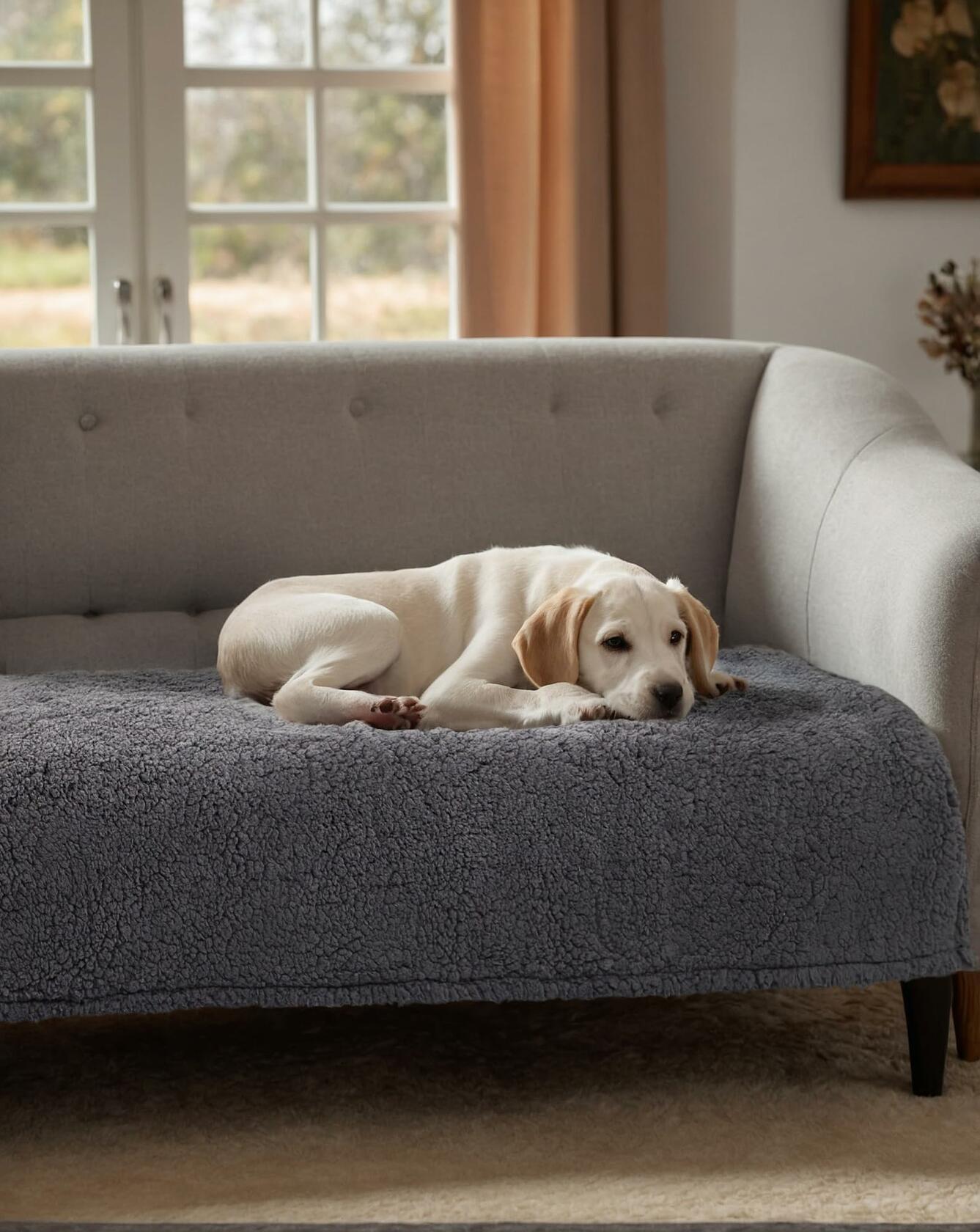 Waterproof Stuffed Dog Bed Cover Blanket Reversible Paw Print Grey 52x82